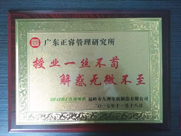 温岭市九洲电机制造有限公司赠与广州gzkaili2授业一丝不苟与，解惑无微不至牌匾